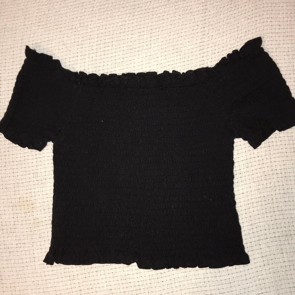 Black, scrunched, off shoulder crop top